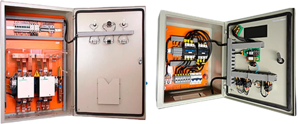 Quadros de transferência com componentes elétricos internos